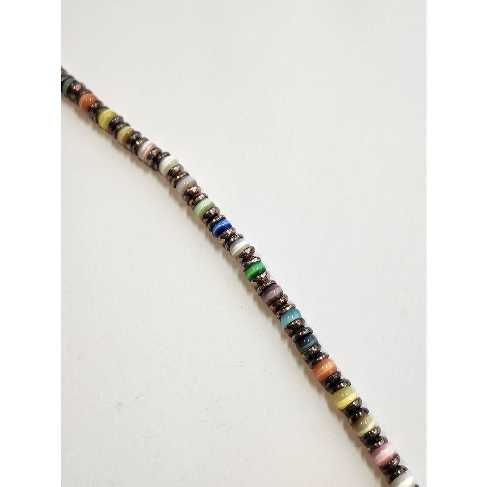 Multi-Color Beaded Sterling Bracelet 925 7" - Picture 3 of 5